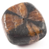 キアストライト(キャストライト)の原石。黒地に茶褐色の十字模様が浮かぶタンブル。